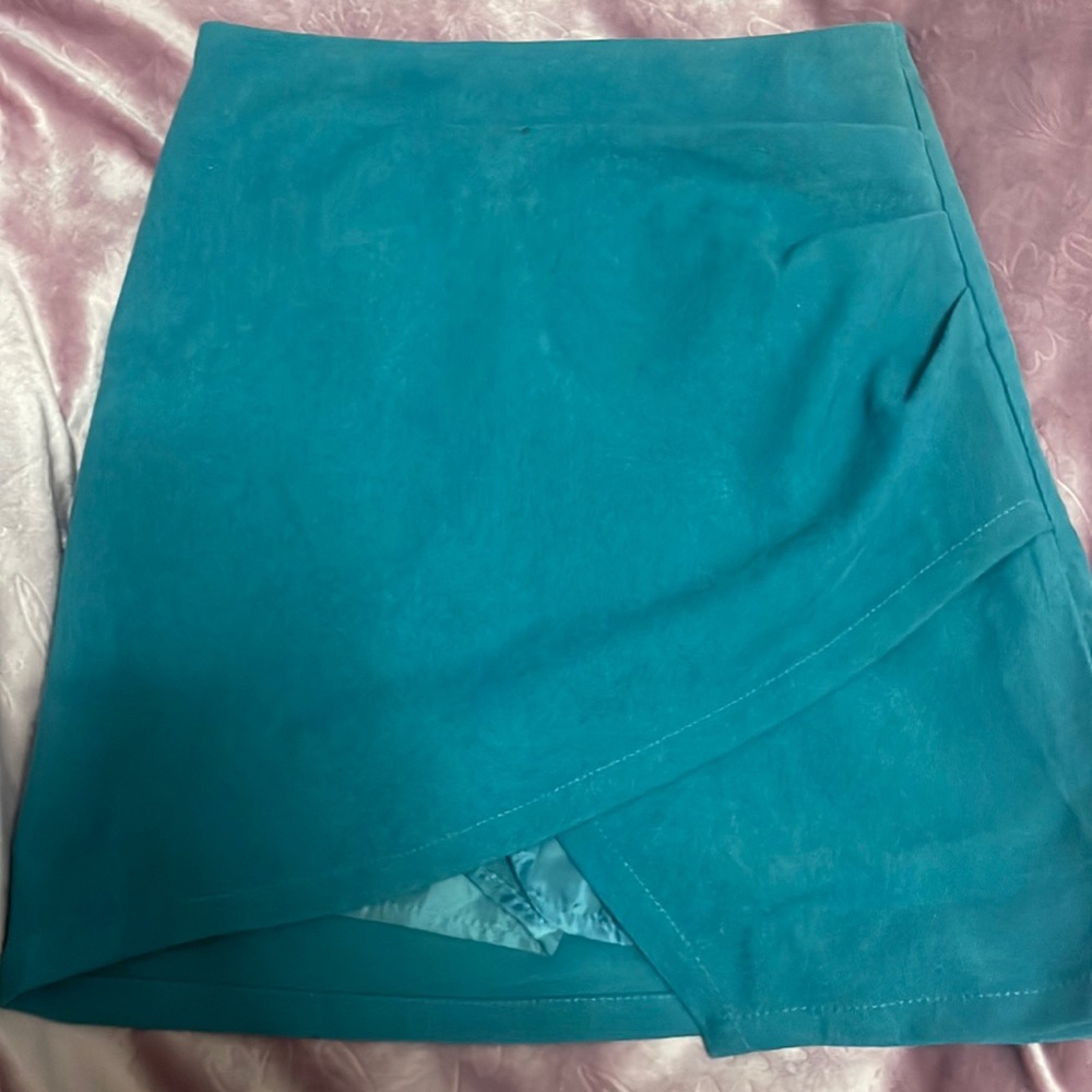 Turquoise Ultra Short Pencil Skirt Built In Shorts High Rise Asian style  Small